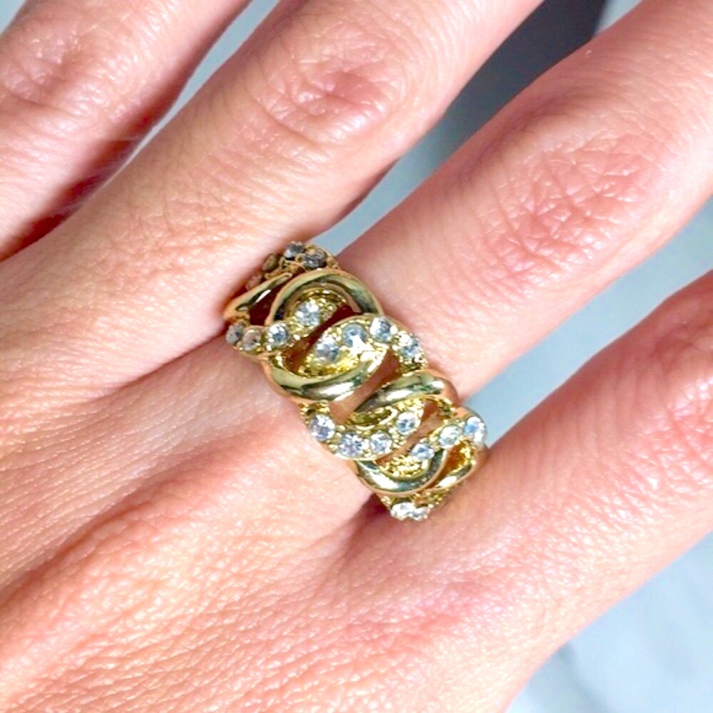 Gorgeous Goldtone Ring with White CZ Stones